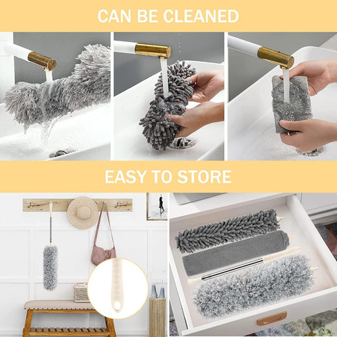 4 PCS Feather Dusters for Cleaning, Bendable Duster with Extension Pole, & Reusable Microfiber Dusters for Cleaning Ceiling Fan, Furniture & Blind...