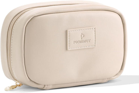 Pocmimut Makeup Bag,PU Leather Travel Makeup Bag,Open Flat Makeup Pouch for Women Purse for Travel Accessories(Begie)...