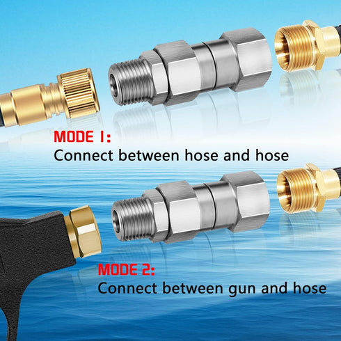 3/8 NPT Pressure Washer Swivel Fitting, Anti Twist 3/8 Male to Female Stainless Steel Connector Joint, 360 Degree Kink Free Swivel Fitting For Pre...