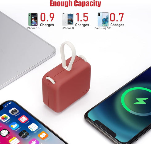 Small Portable Charger 4000mAh,Cute Power Bank Built in Cable,Mini Fast Charging USB C Phone Charger,Ultra-Compact External Battery Pack for iPhon...