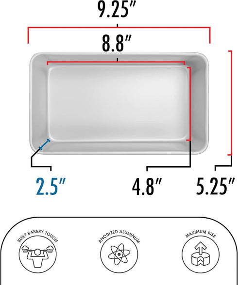 Fat Daddio's BP-5643 Anodized Aluminum Bread Loaf Pan, 9 x 5 x 2.5 inch...