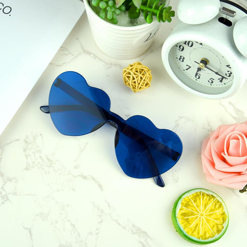 12 Pairs Navy Blue Heart Sunglasses for Women Rimless Heart Shaped Sunglasses Candy Heart Glasses for Party Favors...