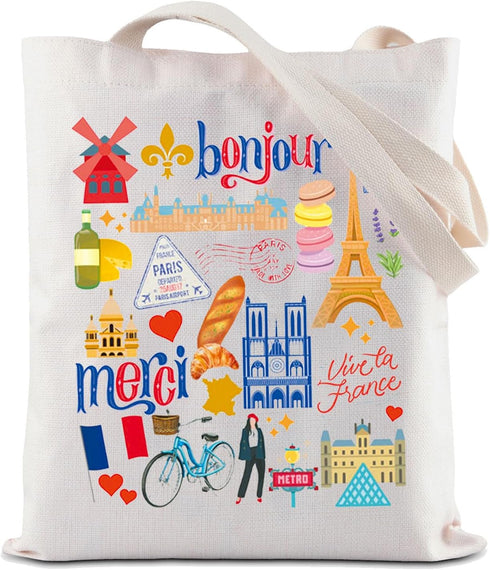 ZJXHPO Paris Tote Bag France Travel Gift Paris Souvenir Shoulder Bag Paris Trip Handbag Paris Vacation Gift...