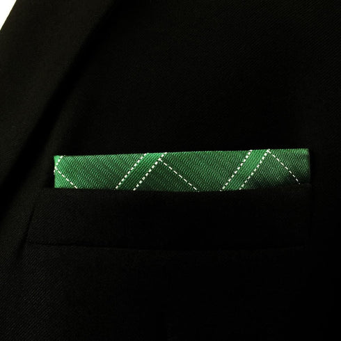 SHLAX&WING Green Checkered Mens Silk Pocket Square Unique Design Large 12.6 inches...