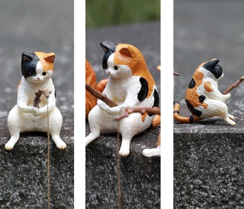 14 PCS Fairy Garden Kit, Fishing Cat Figurines, Miniature Koi Pond Mushroom Outdoor Statues, Tiny Ornaments for Micro Landscape Plant Pots Bonsai ...