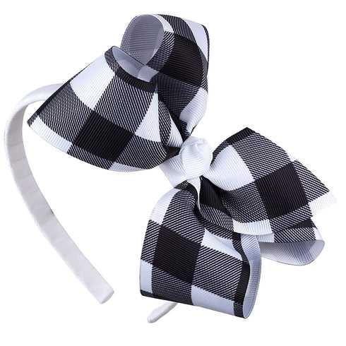 7Rainbows 5.5" Buffalo Plaid Bow Headband Checkered Bow Headbands for Girls Perfect Hair Accessories for Party and Cosplay(White&Black)...