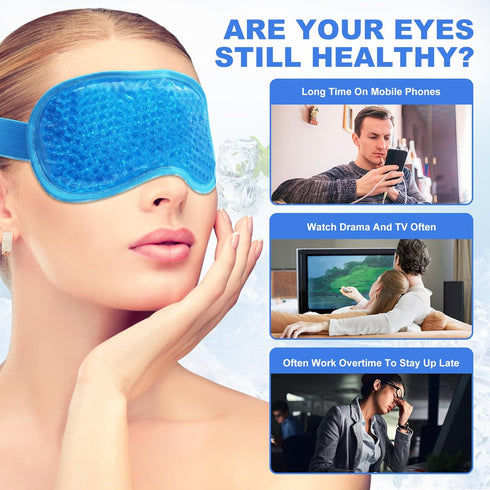 2Pack Cold Cooling Eye Mask, Reusable Gel Eye Mask Hot/Cold Therapy Gel Bead Eye Mask with Plush Backing for Headache/Puffiness/Migraine/Stress Re...