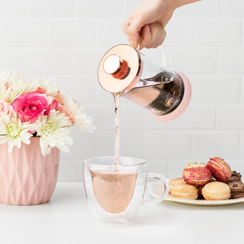 Pinky Up Riley Mini Glass Tea Press Pot, Coffee Maker, French Press for Loose Leaf Tea and Coffee, Hot or Iced Beverage Brewer, 12 oz, Pink...