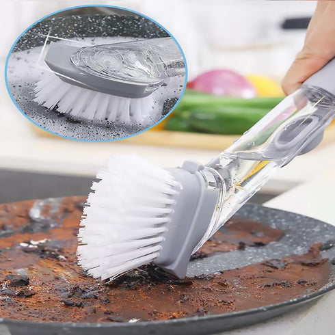 Soap Dispensing Dish Brush.Dishwasher Brush with Soap Dispenser. Long Handled Hydraulic Dishwashing Brush.Kitchen Tool Cleaning Brush, Non Stick O...