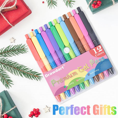 Gel Pens 12 Colors Retractable Quick Dry Ink Pens Fine Point 0.7mm, Smoooth Writing Pens Multicolor for Journaling, Drawing, Doodling, and Note Ta...