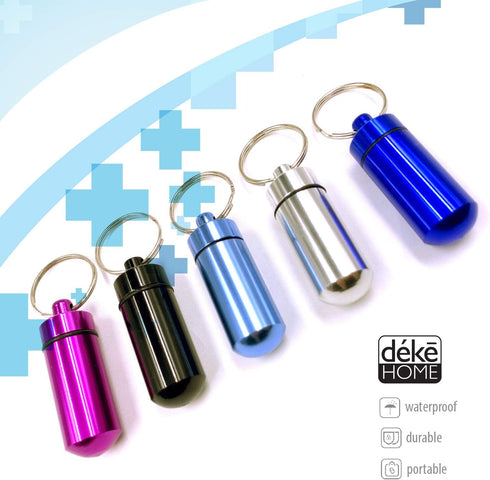 5 Pack - Aluminum Keychain Medication Pill Box. Waterproof Portable Mini Travel Pill Boxes Medicine Vitamin Holder case. Bottle Container, Organiz...