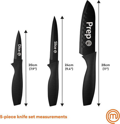 MasterChef Kitchen Knives Set of 3, Small Knife Set for Home Cooking, RV or Camping, Extra Sharp Cutting, Non Stick Coated Stainless Steel Blades ...