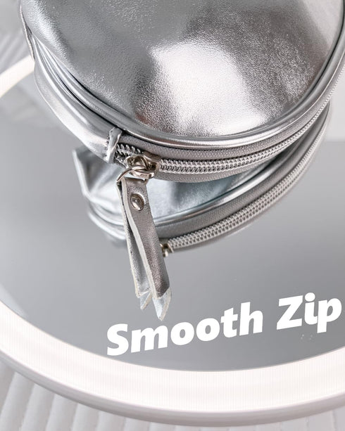 Small Makeup Bag?Cosmetic Bags for Women?Silver Leather Makeup Pouch...