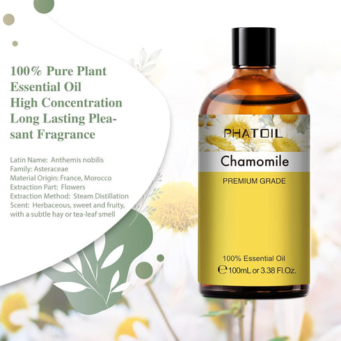 100ML Chamomile Essential Oil - 3.38FL.OZ Essential Oils for Diffusers for Home - Chamomile Oil Aromatherapy Oils with Glass Dropper...
