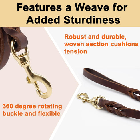 Leather Dog Leash 5ft for Small Dogs,Braided Leather Leash and Dog Collar Set,Strong Dog Training Leash,Soft Comfortable Dog Training Leather Leas...