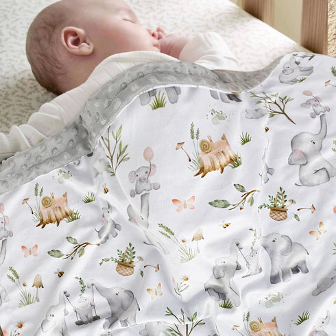 Baby Blankets for Unisex Boys Girls, Super Soft Nursery Minky Blankets with Baby Elephant Design and Dotted Fleece Backing, Printed Bed Throws New...