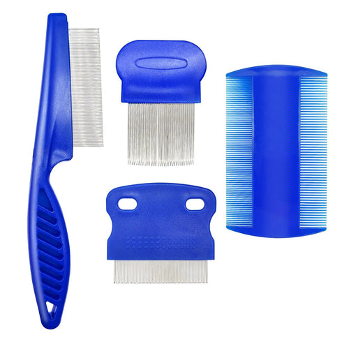 4 Different Kinds of Flea Combs, Stainless Steel Round Teeth Dog Cat Lice Combs, Durable Fine Tooth Pet Tear Stain Remover Tool (Blue)...