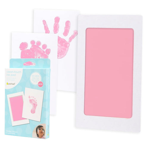 Pearhead Newborn Baby Handprint Or Footprint Clean-Touch Ink Pad Kit, No Mess Baby Safe Print Kit, Newborn Baby Girl Keepsake, 2 Impression Cards,...