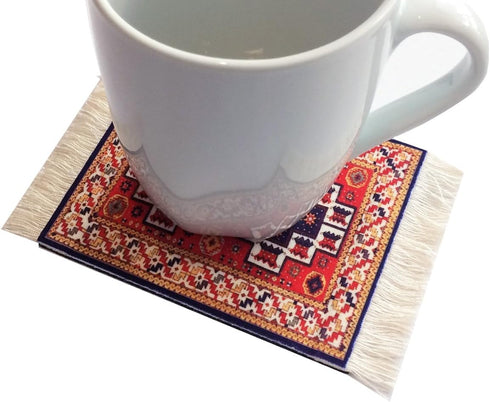 Set of 4 Rug Table Coasters – Oriental Design Fabric Carpet Drink Mats Absorbent Kitchen and Dining Accessories, Spill & Drip Protection, Rectangu...