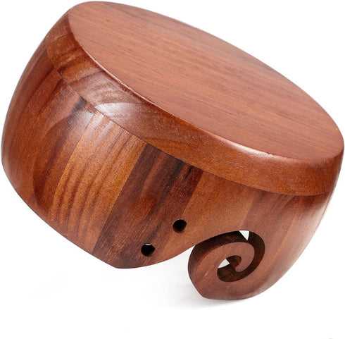 Udefineit Wooden Yarn Bowl Holder for Crocheting, 6.3x3.3" Craft Knitting Bowl with Holes, Handmade Wood Yarn Storage Bowl, Yarn Holder Dispenser ...