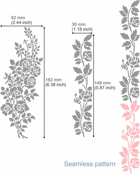 Aleks Melnyk No.269 Metal Stencil, Rose Flower Branch, Rose Vine, Swirls, Leaf Blossom, Small Stencil, 1 PC, Template for Wood Burning, Engraving,...