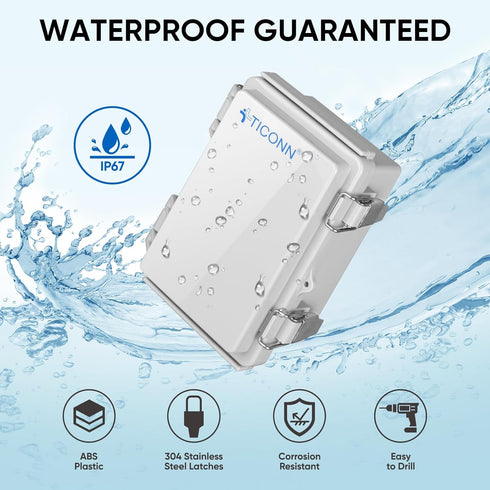 TICONN Waterproof Electrical Junction Box IP67 ABS Plastic Enclosure with Hinged Cover with Mounting Plate, Wall Brackets, Cable Glands (Off-white...