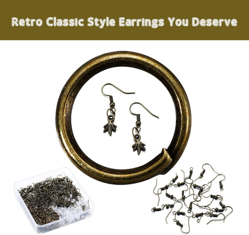 600Pcs/Pack Hypoallergenic Earring Hooks Kit Earring Hooks Open Jump Rings Earring Back Connects for DIY Jewelry Making Supplies Accessories (Bron...