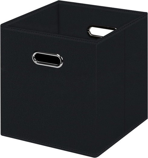 Black Foldable Storage Cubes Bins , Fabric Storage Box Cubes Organizer Baskets with Dual Handles for Home Organizer (Black)...