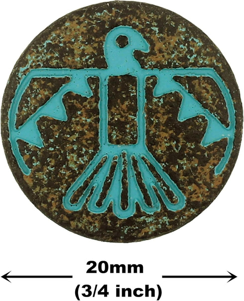 Bezelry 12 Pieces Aztec Thunderbird Metal Shank Buttons. 20mm (3/4 inch) (Green Patina Varnished)...