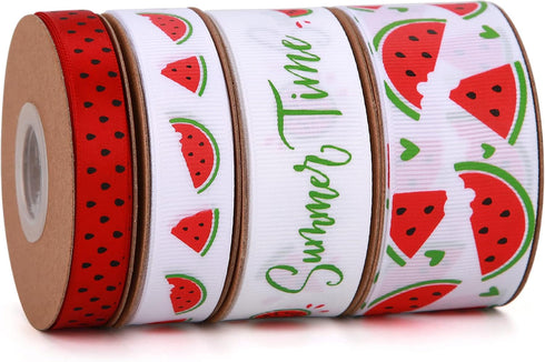 Watermelon Satin Craft Ribbon 40 Yards Red Green Black Fruit Printed Themed Decorative Ribbons for Gift Wrapping DIY Bows Bridal Shower Birthday S...