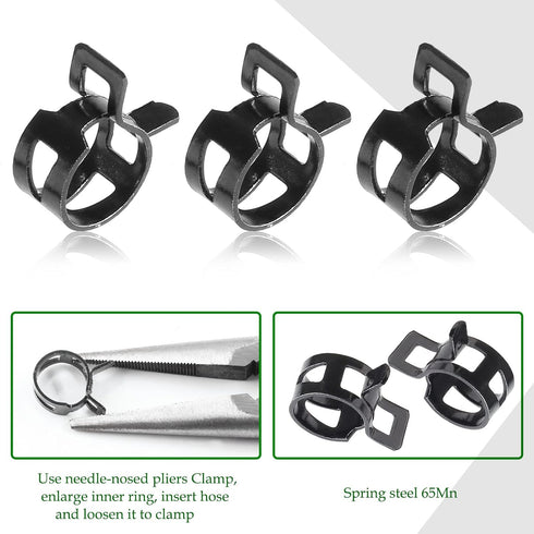 40 Pcs 1/3 Inch ID Spring Band Type Clamps, 8mm Fuel Hose Clamps Fasteners, Black Spring Hose Clip for Fuel Hose Line Water Pipe Air Tube Silicone...