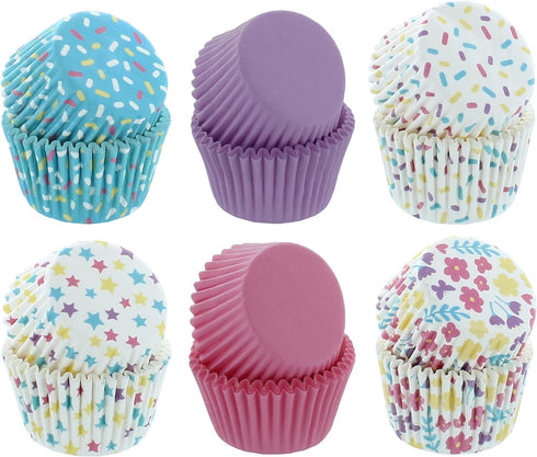 Bakery Crafts Pastel Everyday Baking Cups - 300-2" Cupcake Liners With Multi-colored Stars, Confetti, And Flowers In Pastel Shades, Greaseproof Pa...