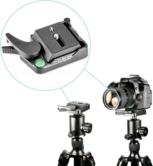 Neewer® Black Aluminum Alloy Quick Release QR Plate Adapter with 1/4"-3/8" Screw and Bubble Lever for DSLR Camera Tripod Monopod Stabilizer Ball H...