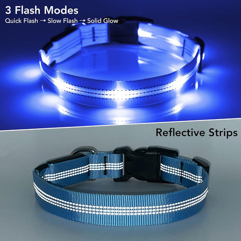 Light Up Dog Collars - Rechargeable LED Dog Collar - Reflective Dog Camping Gear Puppy Collars - Adjustable Dog Glow Collar - Christmas Dog Lights...