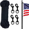 NQ Flag Pole Rope Line Kit-50FT x 1/4" Diameter Nylon Flag Pole Halyard Rope with 4 Pcs Swivel Snap Clips Hooks Fits Flagpole Up to 25FT,Outdoor F...