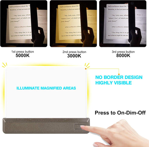 Full Page Magnifier, Ultra Bright 12 LEDs Handheld Magnifying Glass with Cool/Warm White Light, Adjustable Brightness Illunimated Magnifier for Ey...