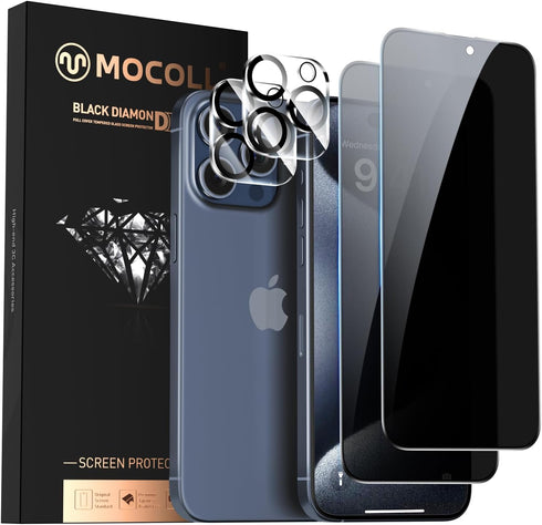 MOCOLL 2+2 Packs for iPhone 15 Pro Max Screen Protector Privacy Tempered Glass 6.7'' Anti-Scratch Case Friendly Private Film 10X Hardness......