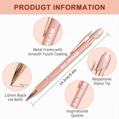 Stylus Pens for Touch Screens, 12 Pack Rose Gold Inspirational Pens, 1.0mm Medium Point BallPoint Pens, Cute Pens Nurse Gifts Office Supplies for ...