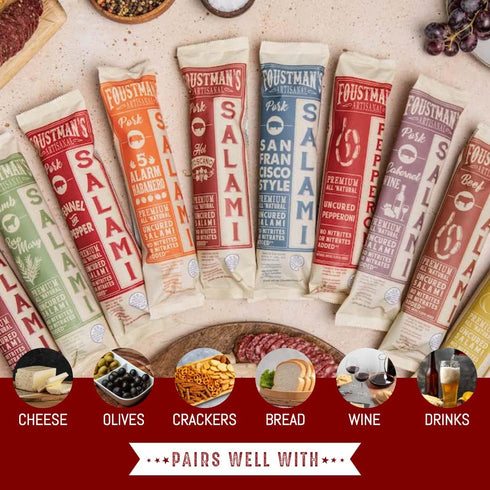 Foustman's Salami Garlic Lamb Artisanal, Nitrate-Free, Naturally Cured, Gluten-Free, Dairy-Free, No Pork, 8 Oz Sticks...