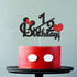 Happy 1/2 Birthday Cake Topper, Black and Red Glitter Mouse Theme Baby Shower Sign, Carton Theme Cake Decoration, 6 Months Birthday Party Supplies...