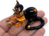 Tiny 2¼" Black Brown Crouching Play Ball Cat Figurine Miniature Hand Blown Painted Glass Cats Kitten Feline Animals Cute Crystal Decorative Collec...