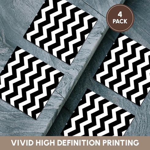 3dRose cst_179670_3 Black and White Chevron Zig Zag Pattern-Stylish Big Bold Zigzags-Ceramic Tile Coasters, Set of 4...