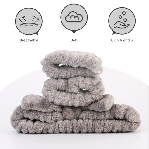 3 Pack Spa Headband and Wrist Washband Face Wash Set,Reusable Soft Makeup Headband Fleece Skincare Headbands for Washing Face Shower (Gray)...