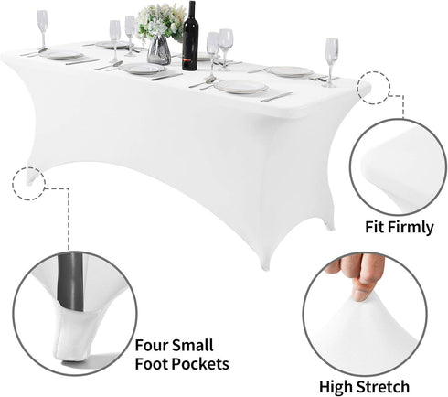 Spandex Table Cover for 6Ft or 4fT or 8ft Table Universal Fitted Stretch Tablecloth for Party, Banquet, Wedding and Events-White...