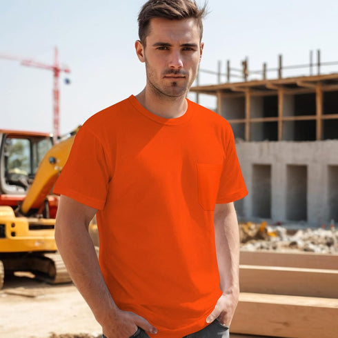 Work Shirts for Men Construction High Visibility Shirts, Hi Vis Safety T-Shirts for Men Women, Short Sleeve Work Shirts, Durable to Use, UC-Orange...