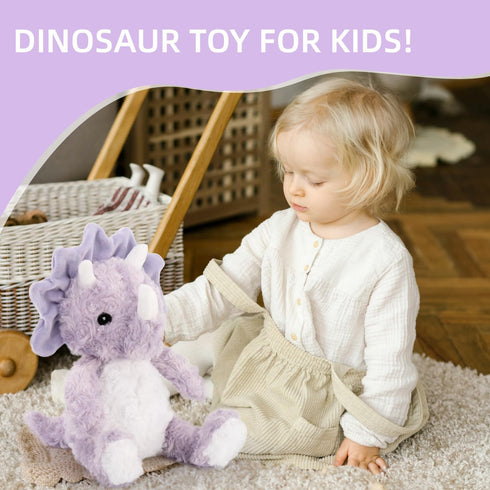 Cute Purple Dinosaur Stuffed Animals for Girls, Dinosaur Party Favors, Cuddly Dinosaur Plush Toy for Kids, Huggable Triceratops for Baby, Birthday...