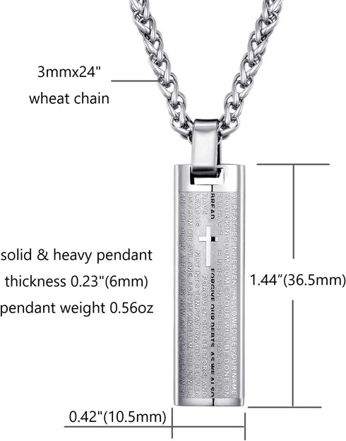 MOO&LEE Stainless Steel Lords Prayer Bar Necklace for Men 24 Inches Link Chain...