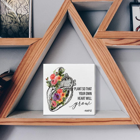 Home Office Desk Wooden Box Sign Decor, Plant So That Your Own Heart Will Grow, Inspirational Quotes Desk Decor Motivational Desk Decorations for ...
