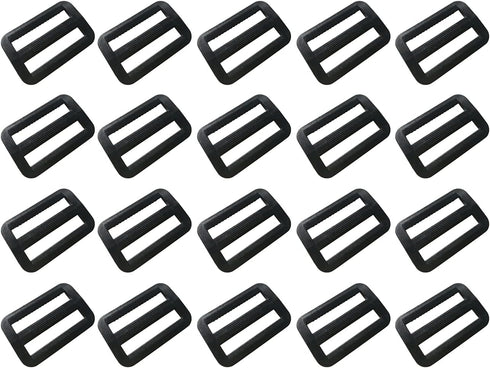 20 Pcs 1-1/2 Inch Plastic Triglides Slides for Webbing, Fasteners Strap and Backpack (38mm, Black)...