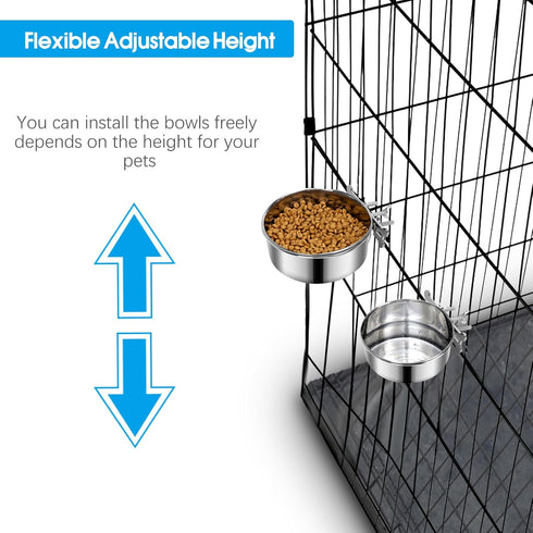 Dog Food Water Bowl for Cage with Clamp Holder, Stainless Steel Pet Kennel Hanging Bowls Non-Spill Detectable Bowls Crate Feeder for Small Medium ...